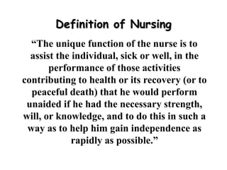 Virginia Henderson Developed A Definition Of Nursing
